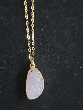 Gold-Tone White Druzy Pendant Necklace - Women Jewelry